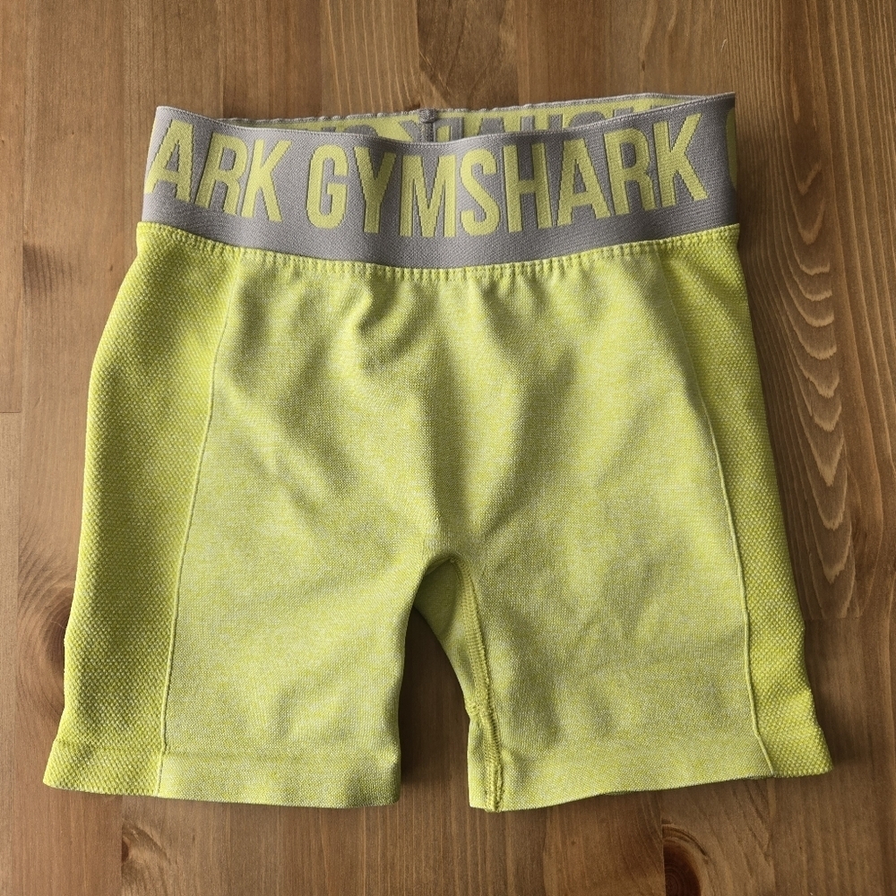 GYMSHARK FLEX - CYCLING SHORTS - XS - LIME GREEN MARL/ LIGHT GREY MARL